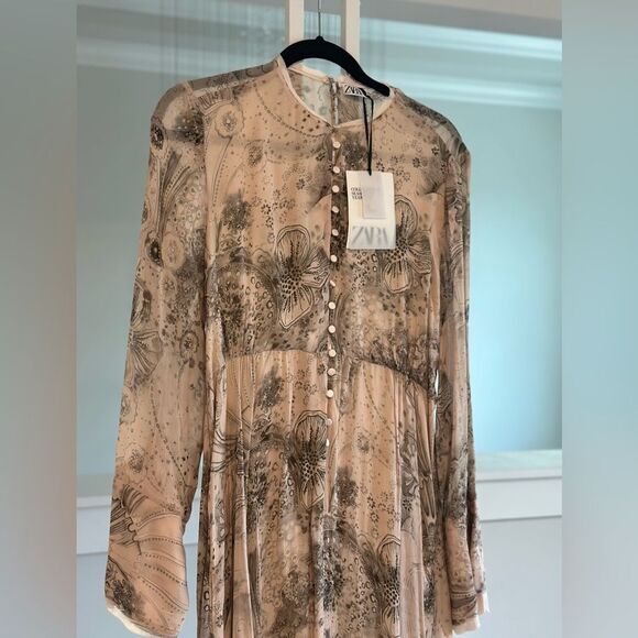 Zara full sleeves printed midi dress Limited edition - Picture 3 of 9